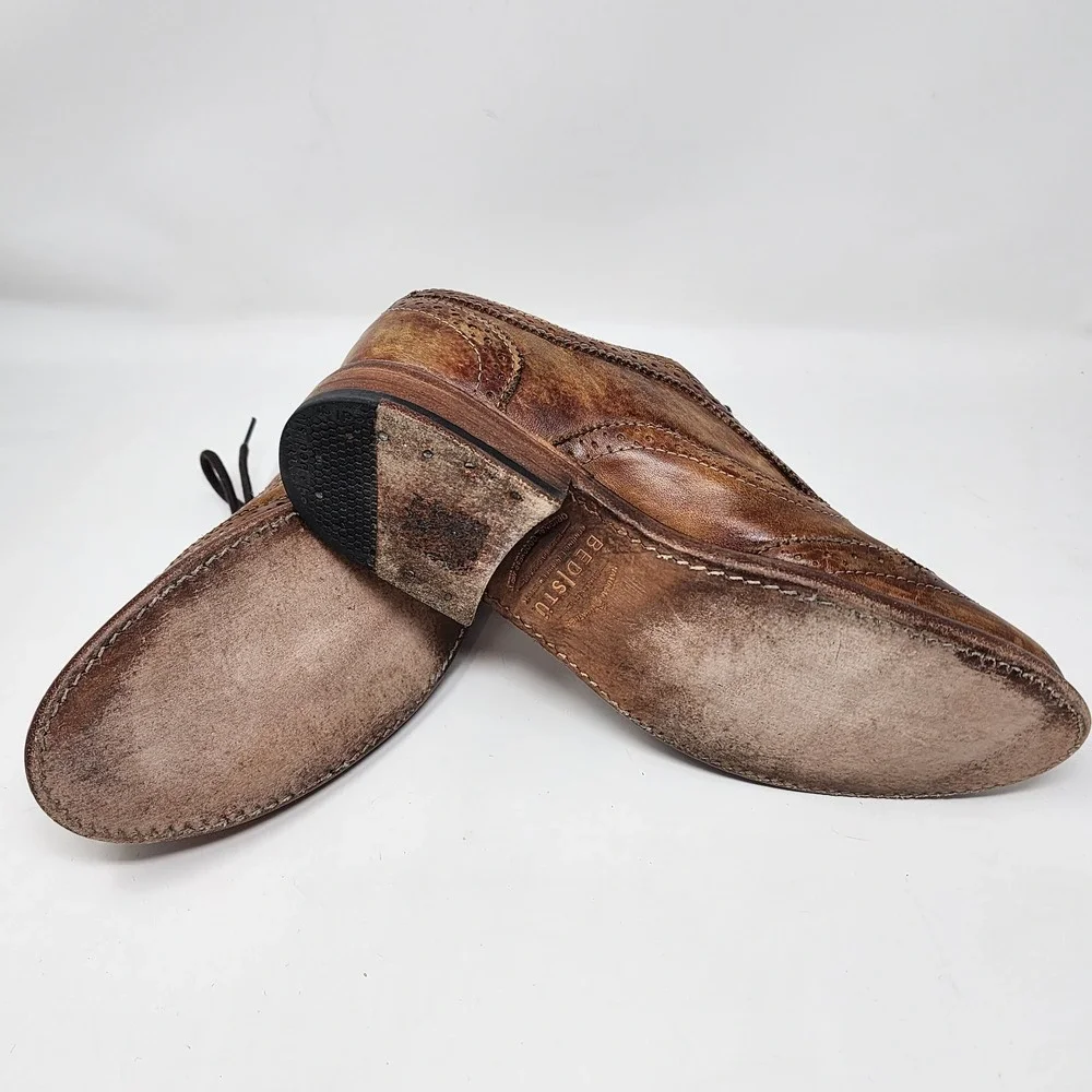 Bed Stu Lita Cobbler Distressed Wingtip Oxfords Women's 8 Brown Leather